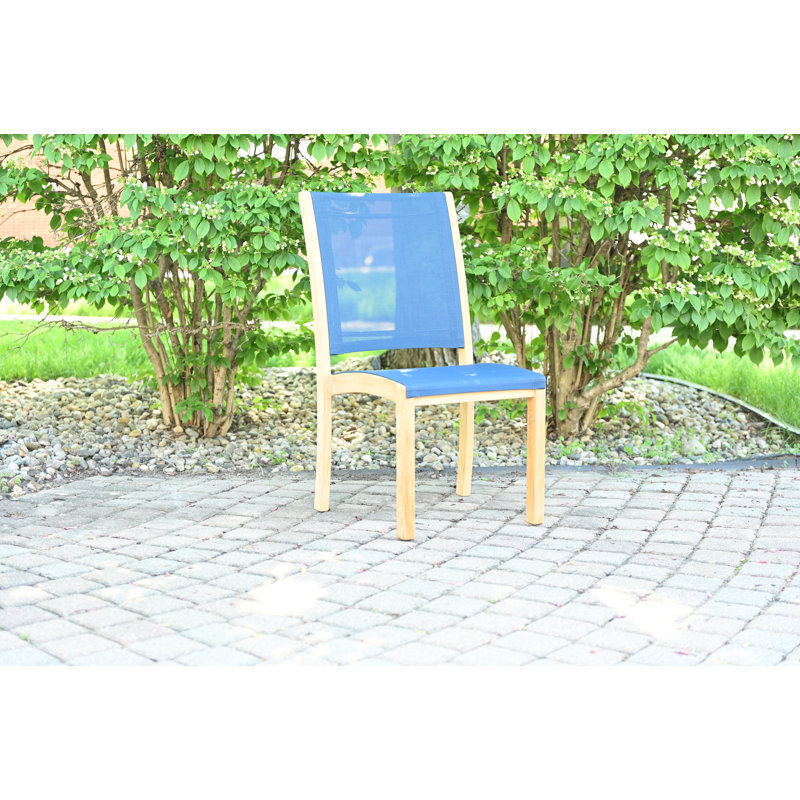 Riviera Teak Outdoor Sling Stacking Dining Chair, Khaki