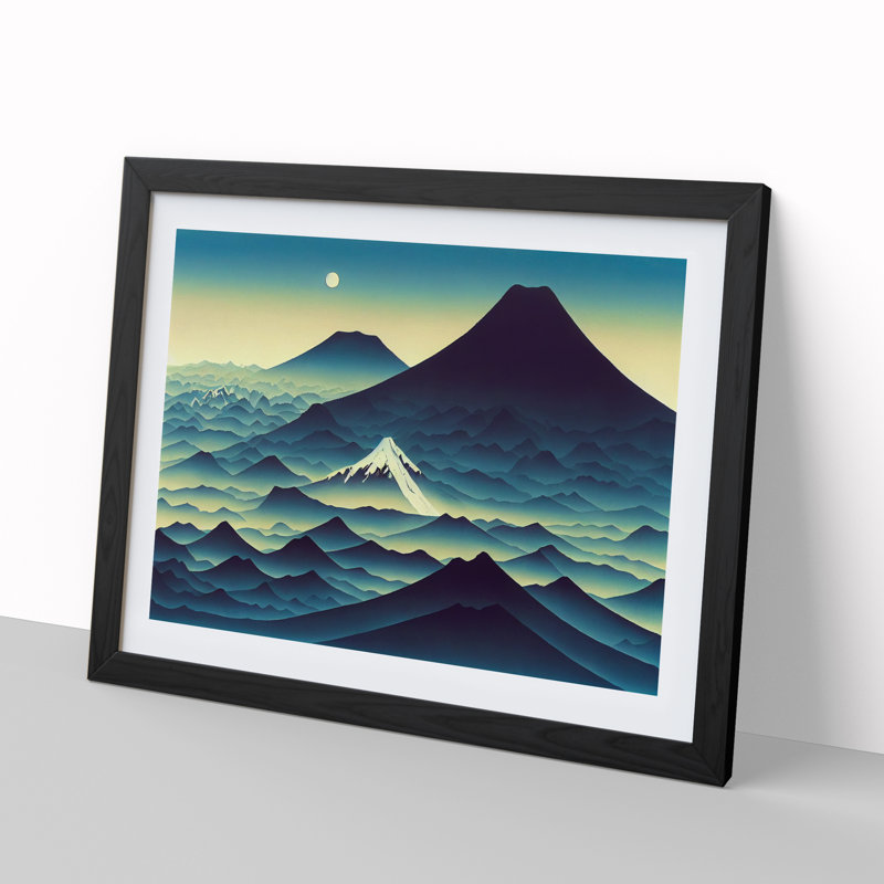 Legendary Japanese Mountains - Single Picture Frame Print, Black Framed, 46cm H x 64cm W x 2cm D