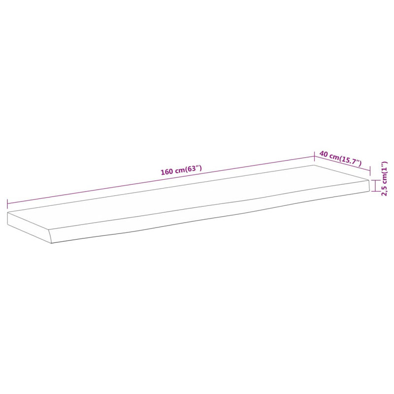 Rectangular Table Top Rectangular Solid Wood, 160 x 40 x 2.5 cm