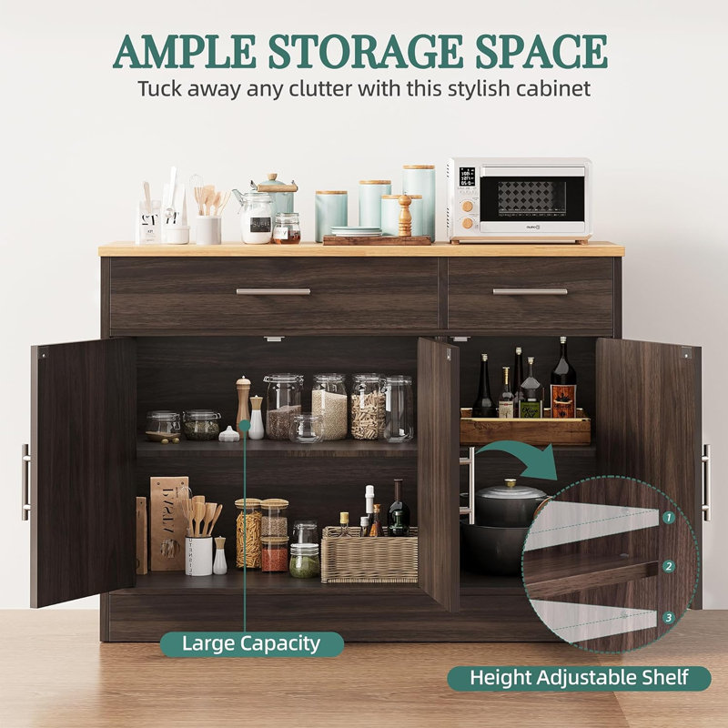 Buffet Modern Farmhouse avec rangement et 3 portes, Noir/naturel