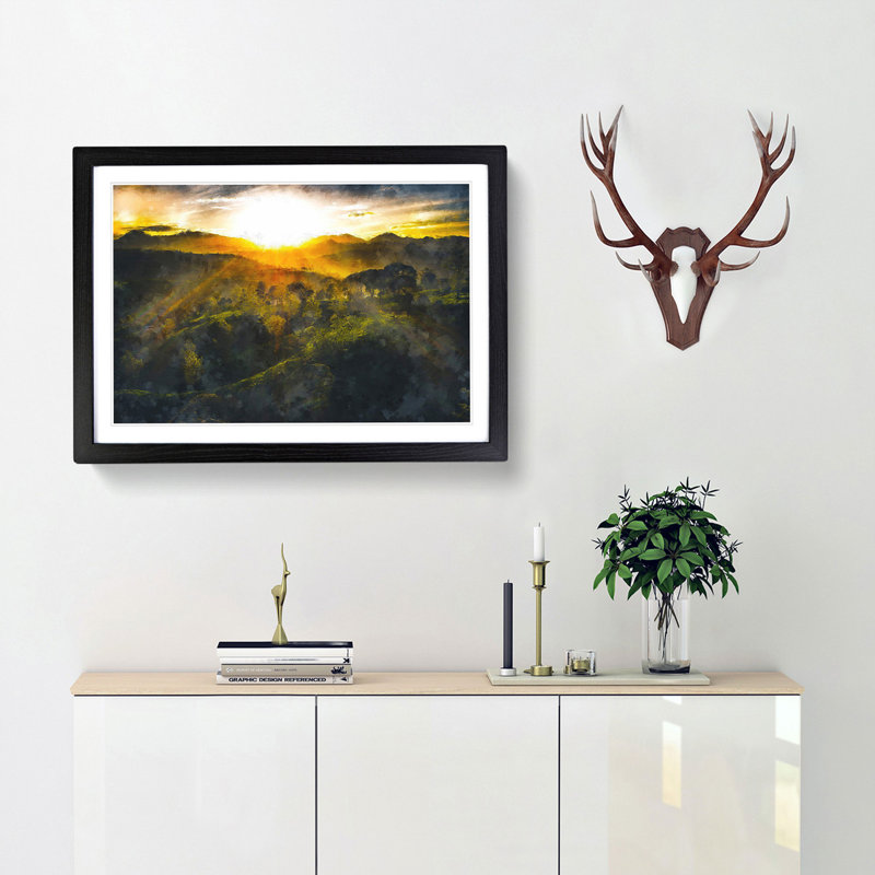 Sunlight over the Countryside - Picture Frame Graphic Art Print, 62cm H x 87cm W x 2cm D, Black Framed