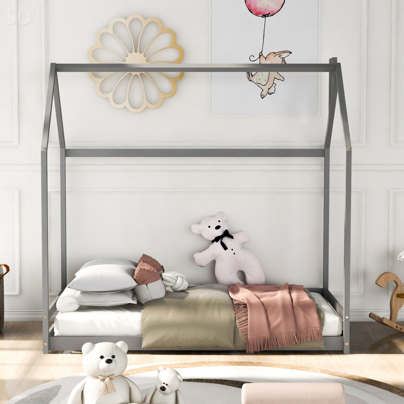 Lit simple en bois, gris, lit, Gris