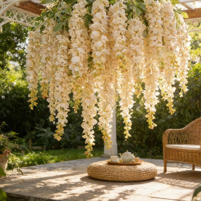 Guirlande de fleurs de 47,2 pouces, ensemble de 7 guirlandes de fleurs artificielles en soie avec 5 têtes de fleurs chacune, vigne réaliste pour la décoration de fête de mariage, résistante aux rayons UV sans entretien
