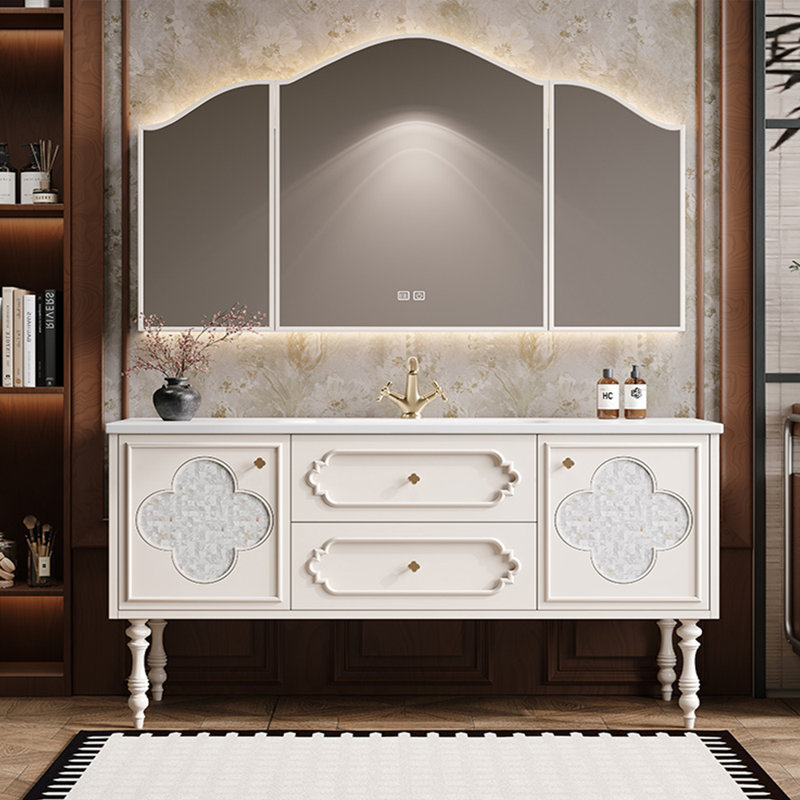 Armoire de salle de bain tendance au sol, H 33,46 po x l 55,12 po x P 21,65 po, Blanc cassé