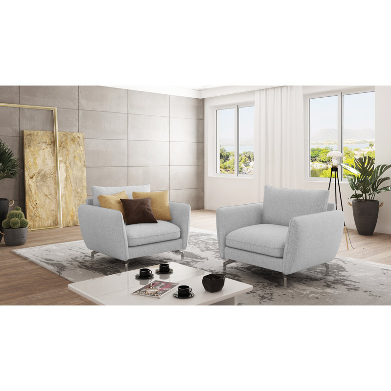 Modern Armchair  with Silver Metal Legs, Silver