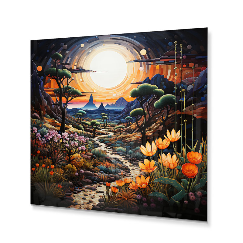 Décoration murale mystique désertique en pointillisme - paysages, H 23 po x l 23 po x P 1 po
