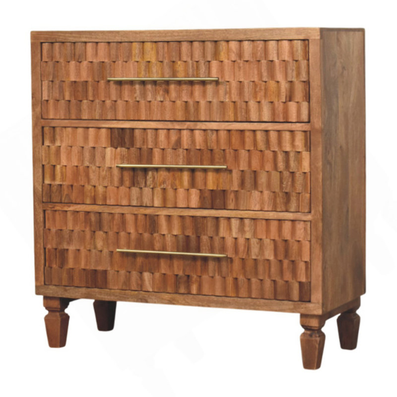 Commode Arno en bois massif - Teck, brun, 3 tiroirs, Teck