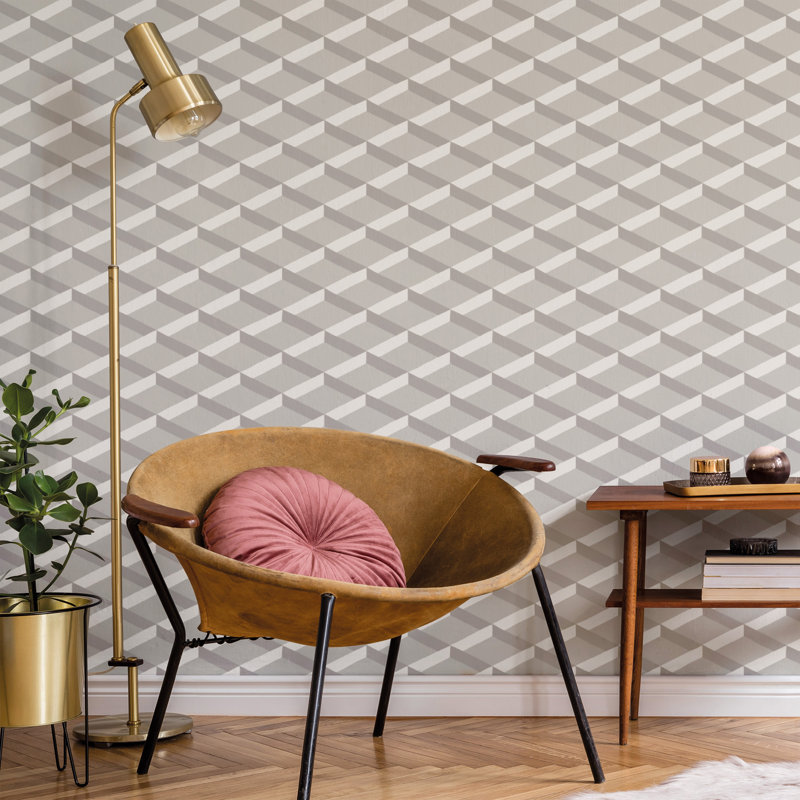 Luxe Shadow Trellis Wallpaper, Grey/Greige
