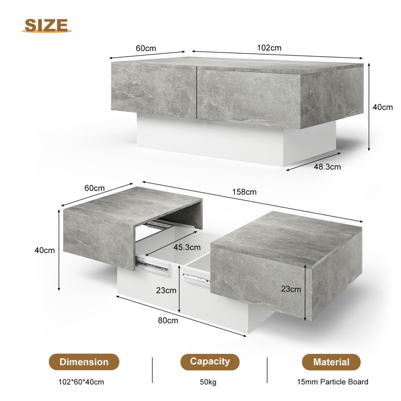 Rectangle Coffee Table with Sliding Table Top, Modern Coffee Tables for Living Room