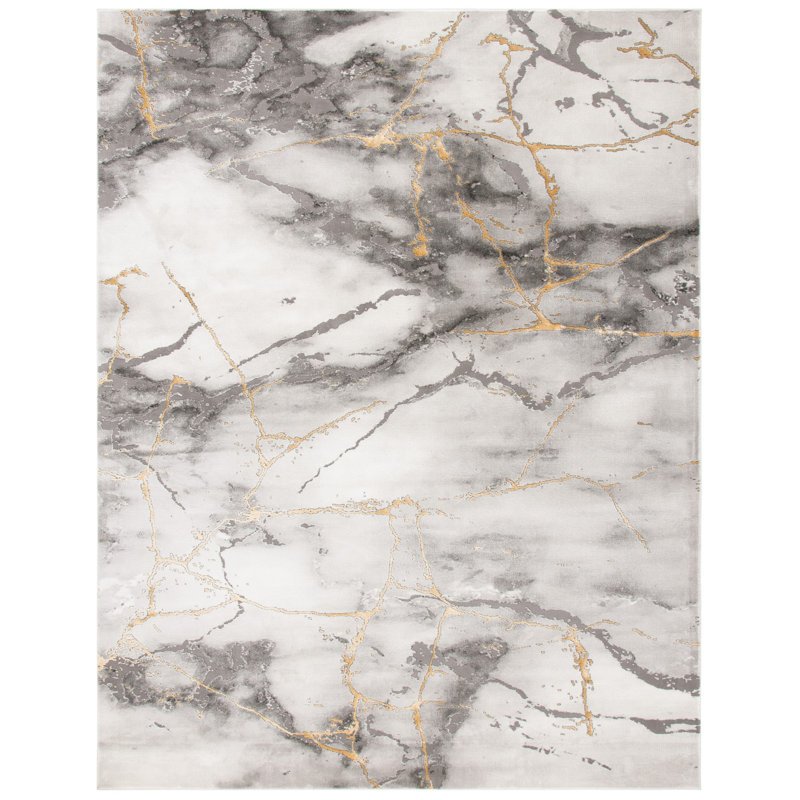Tapis gris et or à motif abstrait Swindle, Rectangle 2 pi 7 po x 5 pi
