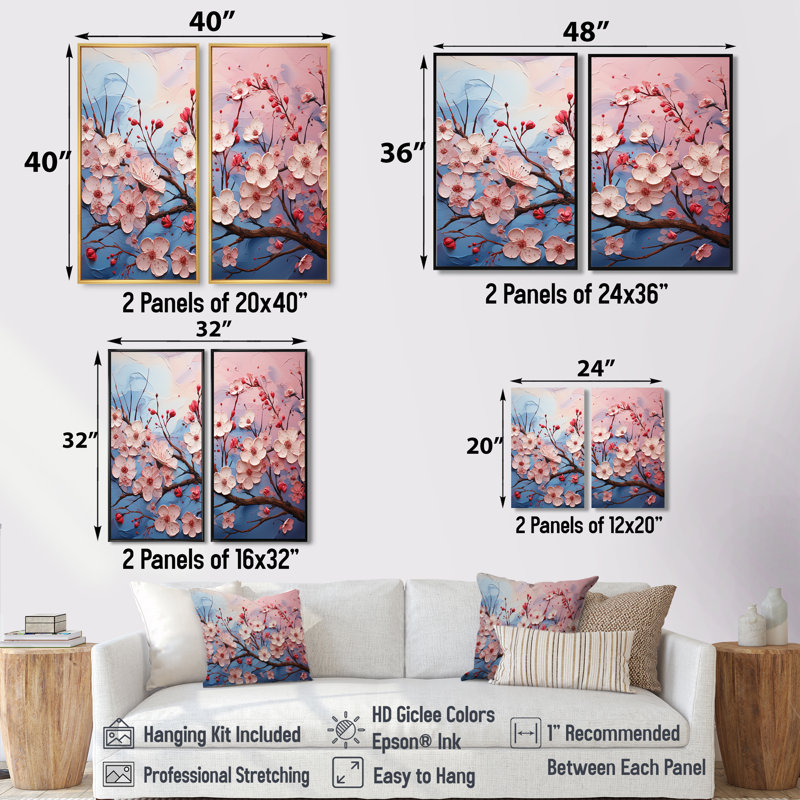 Décoration murale rose et bleu cerisier II - rose, H 40 po x l 40 po, Toile tendue, Ne s’applique pas