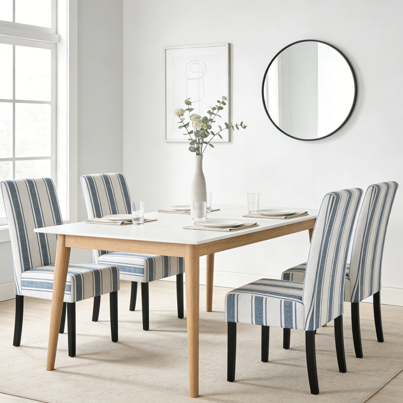 Ensemble de 2 chaises de salle à manger rembourrées en tissu - Structure en bois d'hévéa robuste, chaises rembourrées contemporaines