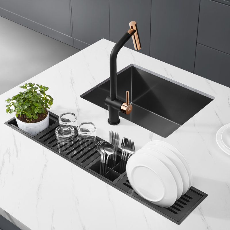 Évier de poste de travail multifonctionnel en acier inoxydable HIGOLD avec accessoires noir mat