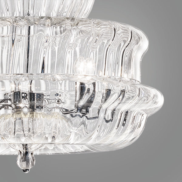 Novecento Ceiling Lamp Crystal Striped Glass Glossy Chrome E12 Ul, Crystal Striped