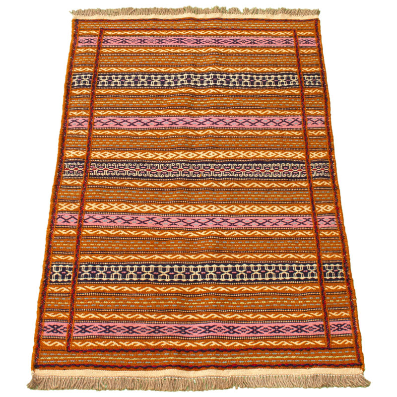 Tapis décoratif en laine noué à la main de conception unique noué à la main new age kashkoli brun/orange 3 pi 3 po x 5 pi 1 po