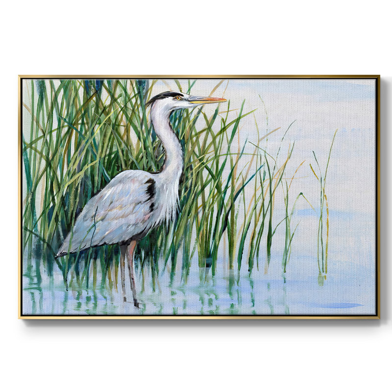 Heron In The Marsh I, reproduction d'art sur toile, H 17 po x l 25 po x P 2 po, Or