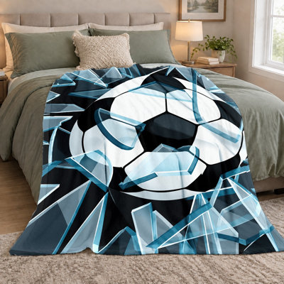 Couverture en flanelle à motif ballon de football et verre brisé (1 pièce), avec un graphique abstrait 3D dynamique. Ultra douce, confortable, légère et chaude, elle est idéale pour le divan, le lit, le salon, la chambre d'étudiant, le bureau ou les voyages. Décoration intérieure, couverture toutes saisons, cadeau parfait pour les amateurs de sport.
