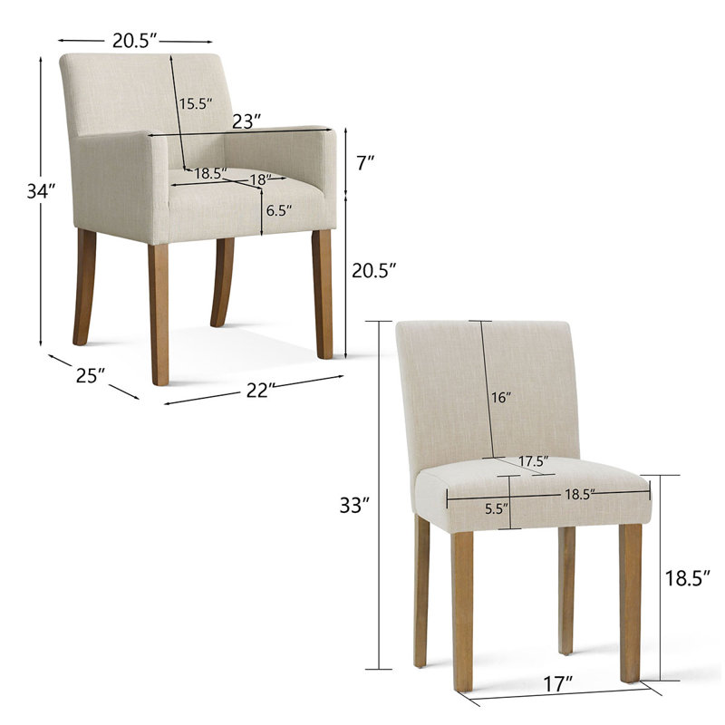Woodcroft 6-Piece Linen Upholstered Solid Wood Dining Chair Set, Beige