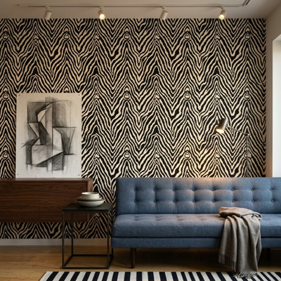 Papier peint à motif zébré à motif animalier amovible noir et crème