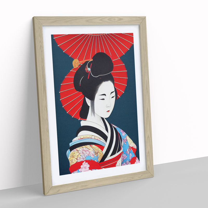 Traditional Geisha No.3 - Wall Art, 66cm H x 48cm W, Oak Framed, White