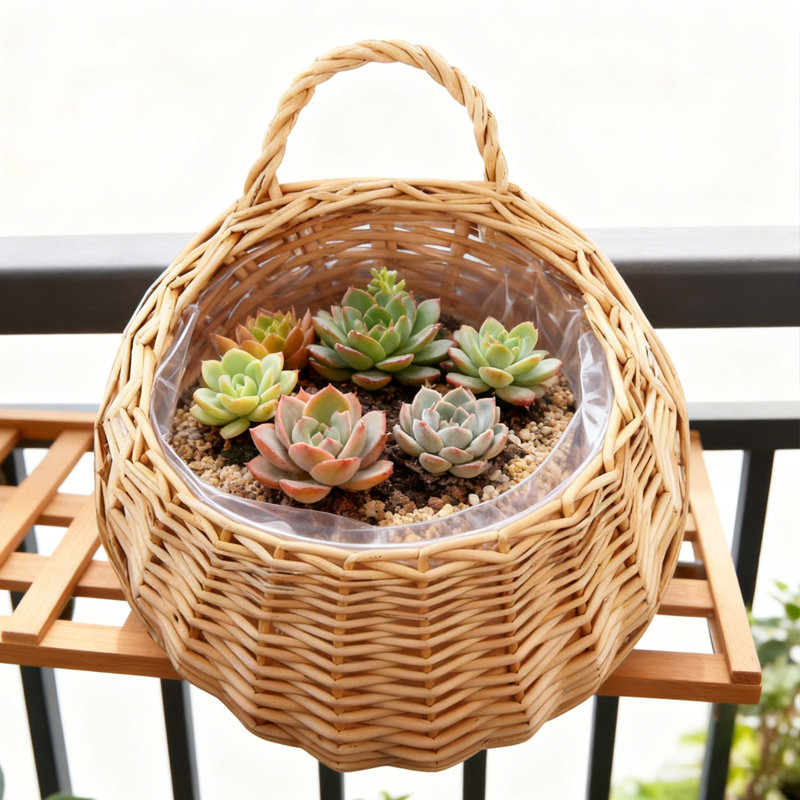1 pièce, panier de rangement rond en osier tressé de 7,87 pouces avec poignée, rangement décoratif pour plantes, cuisine, salle de bain ou décor des Fêtes, couleur naturelle