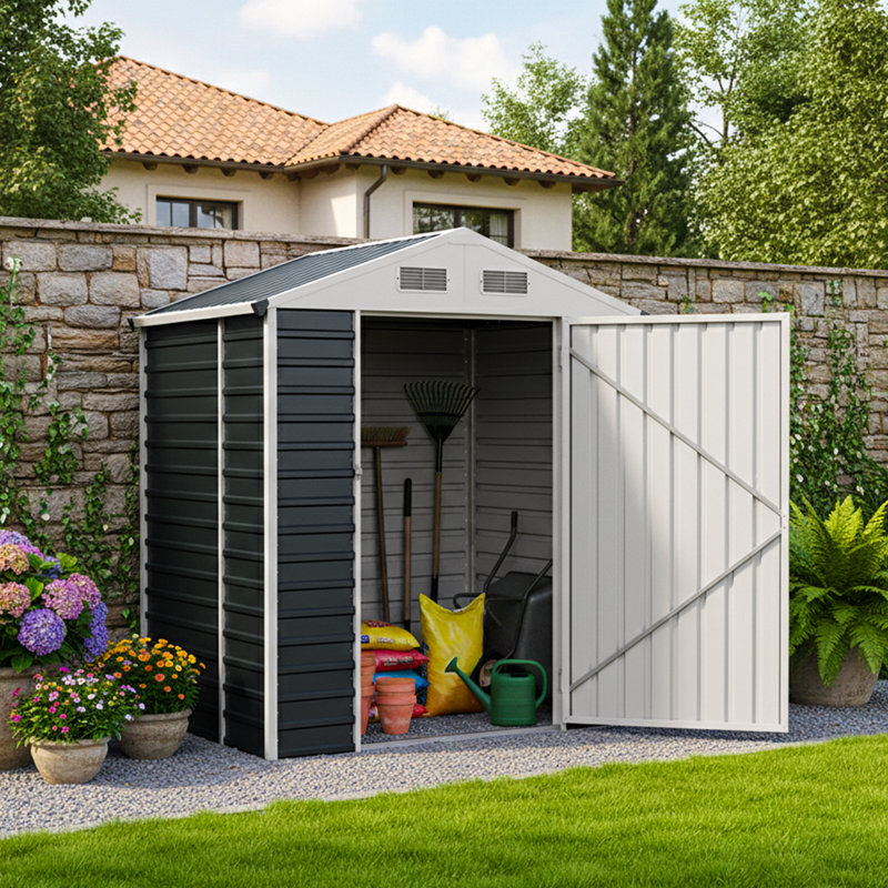 6x4 FT Metal Apex Roof Garden Tool Storage Shed