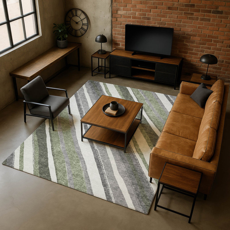 Premium Machine Washable Mayfield AMF2282 Striped Rug, 8' x 10', Fern
