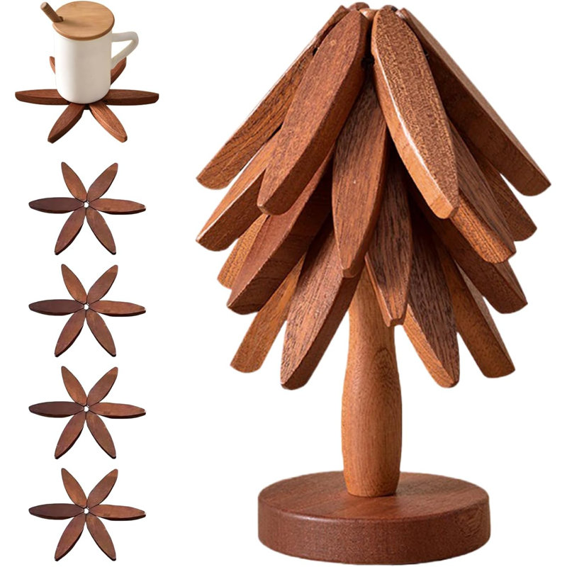 Wooden Trivets For Hot Dishes, Tree Shape Trivet Set, Walnut