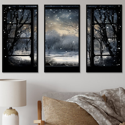 Midnight Gothic Winter Window View I - Winter Landscape Wall Art