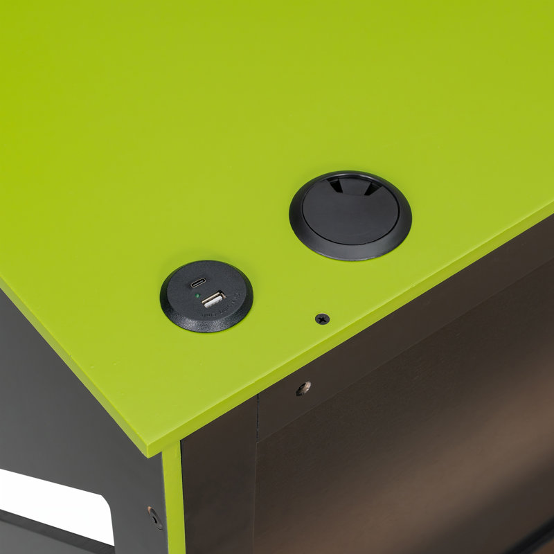 Lit de jour en bois pleine grandeur avec lit gigogne simple, bureau et port USB, Vert