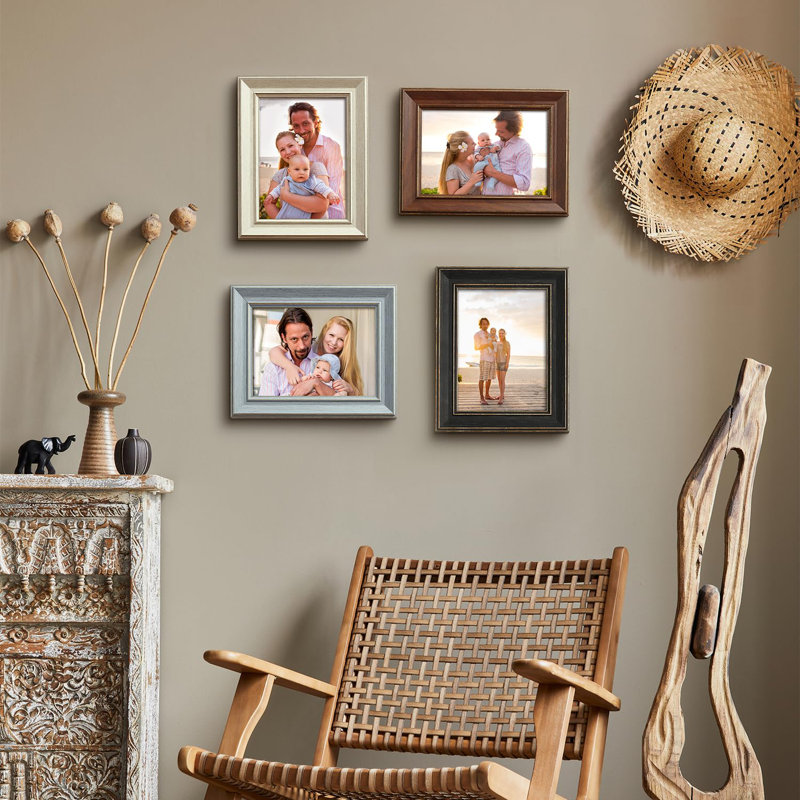 5X7 Picture Frame Set Of 4 With 2 Mats, Rustic Farmhouse Photo Frame With Tempered Glass, Distressed Vintage Frame 3.5X5 & 4X6 With Mat Or 5X7 Without Mat For Wall Or Tabletop Display Home Office Gift