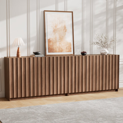 Buffet cannelé avec rangement, armoire d'appoint moderne Mid Century de 94,5 po avec tablettes réglables, armoire de rangement modulaire en bois pour le salon et le vestibule