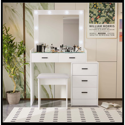 White Color Adjustable Dressing Table With 5 Drawers