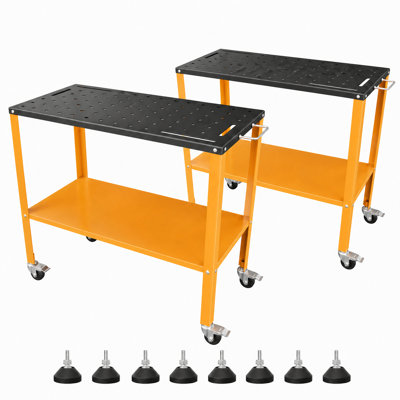 Portable Welding Table 36"x18", 1200lbs Garage Steel Welding Workbench For Home Shop, 4 Lockable Casters, 5/8" Holes