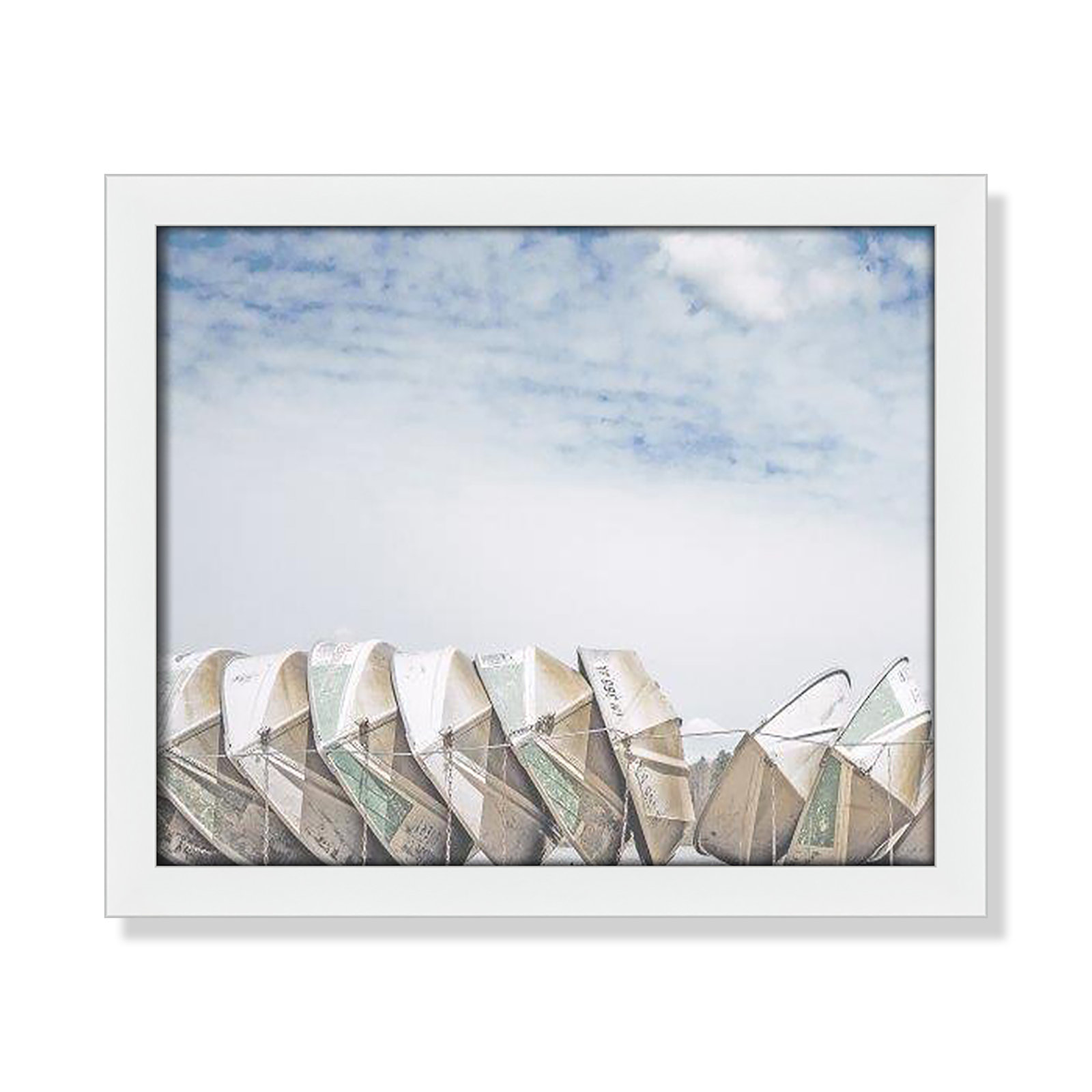 Hennecy "Wooden Boats" Print by Leah Straatsma, 13" H x 15" W x 1.25" D, Satin White