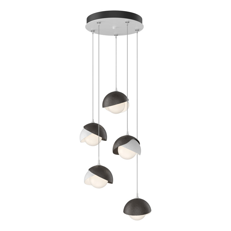Brooklyn 5 - Light Cluster Geometric Pendant, Modern Brass, Standard: 15" to 80", Vintage Platinum