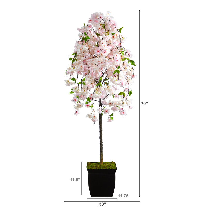 70'' Faux Cherry Blossom Tree in Metal Planter