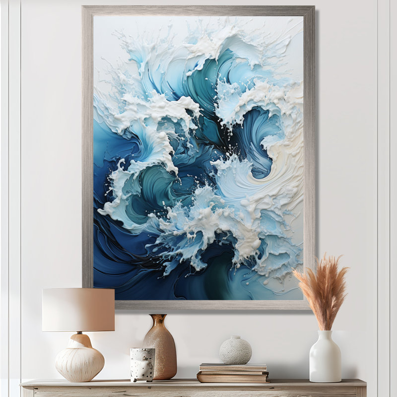 «Coastal Waves», reproduction d'art sur toile, Cadre flottant doré, H 32 po x l 16 po x P 1 po