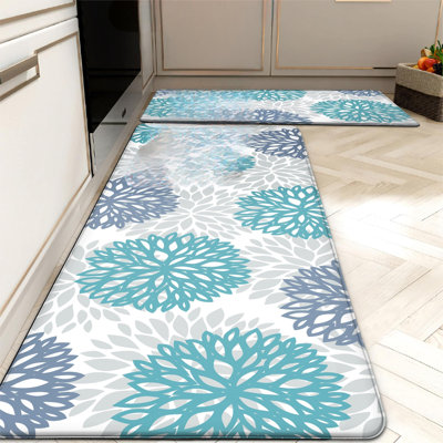 Ensemble de 2 tapis de cuisine bleu sarcelle antidérapants antidérapants et antidérapants Tapis de cuisine en mousse viscoélastique