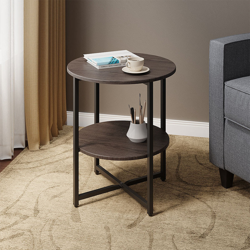 Michalitsa Cross Legs End Table, Walnut Top/Walnut  Base