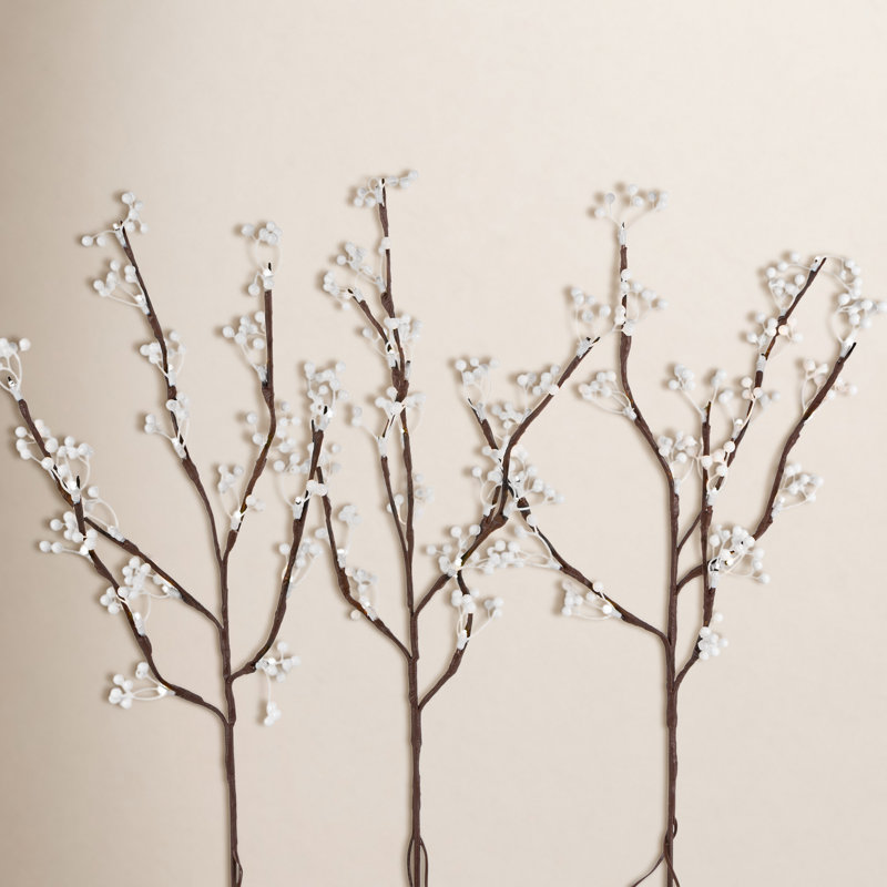 Lighted Brown Branch Set with White Berries