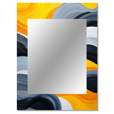Bleu et jaune Ocean Steam Lines III - miroir mural minimaliste abstrait, grand miroir moderne et contemporain, impression d'art en métal