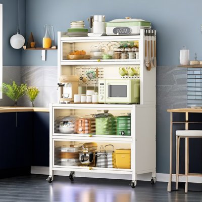Tall Kitchen Bakers Rack With Flip Door Cabinet, 5 Tier Multifunctional Microwave Stand Buffet, Coffee Bar, Kitchen Pantry Storage Cabinet Shelf