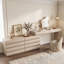 Coiffeuse extensible blanc crème avec tiroirs incurvés et 10 tiroirs de rangement, coiffeuse suspendue moderne avec commode pour chambre à coucher