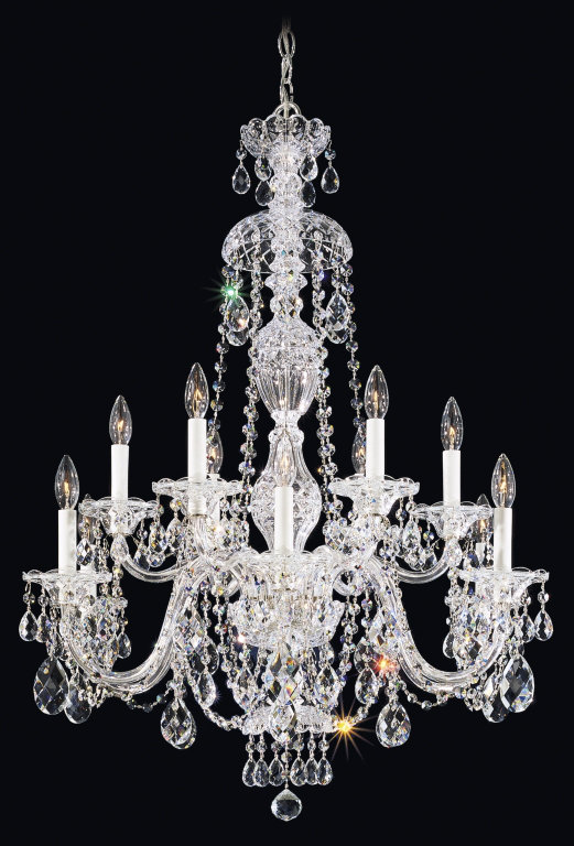 Sterling 12 - Light Glass Chandelier, Spectra Crystal Clear, Silver