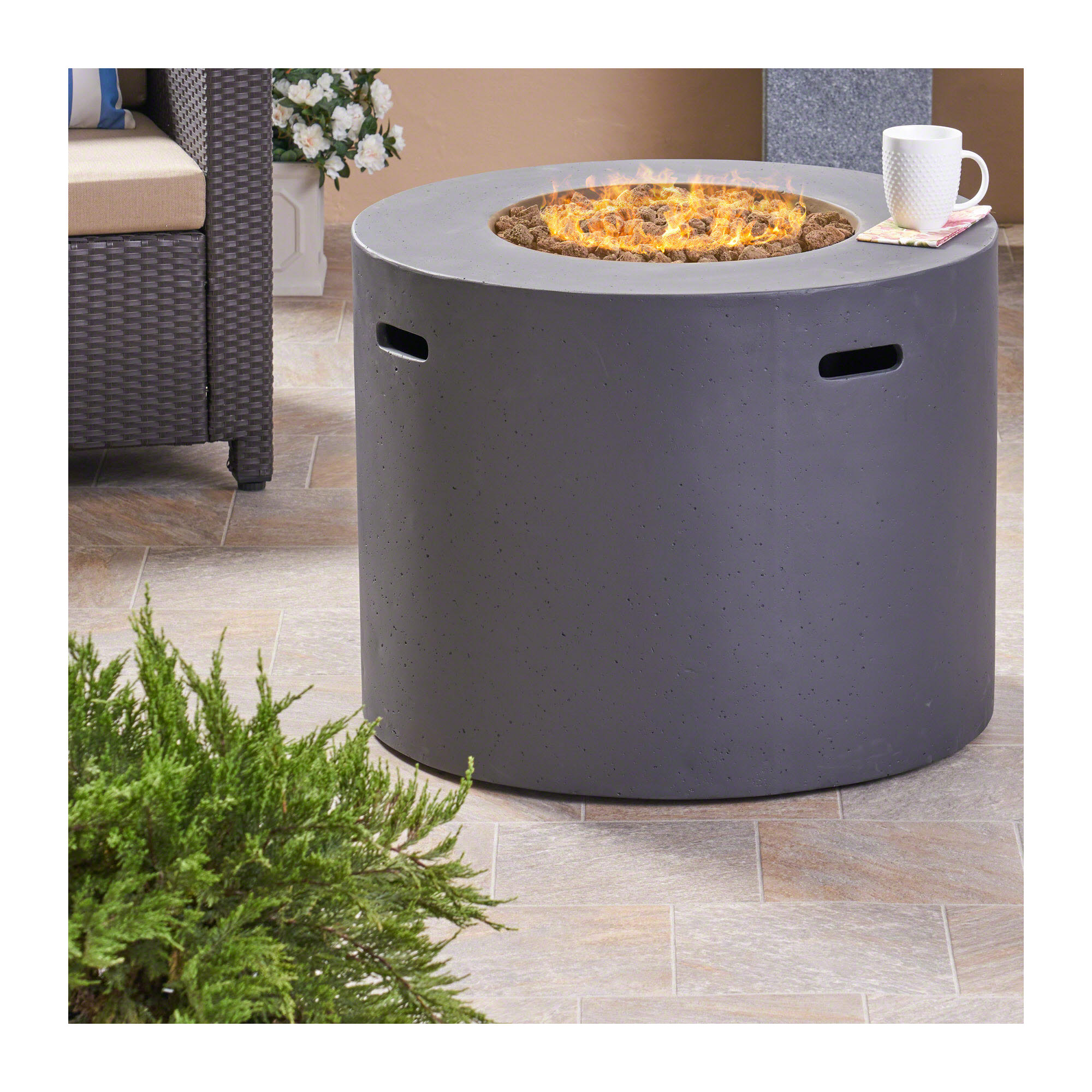 Caelan Round Fire Pit Table, Dark Gray
