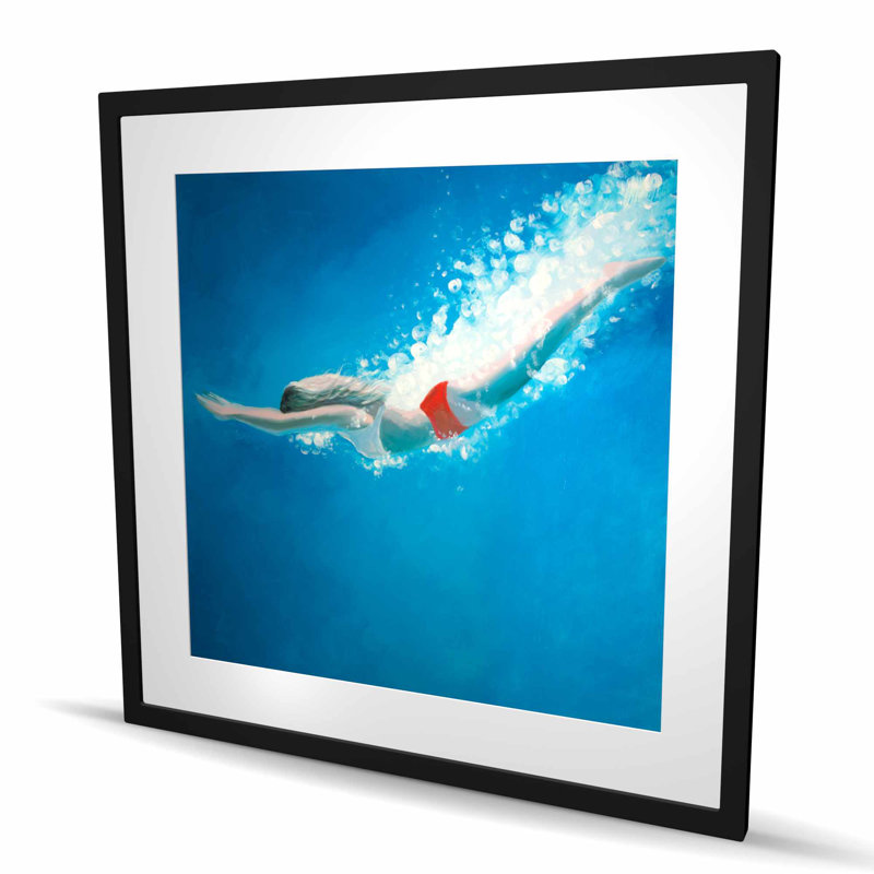 «Diving Jump» - Reproduction matelassée encadrée moderne pour décoration, Noir