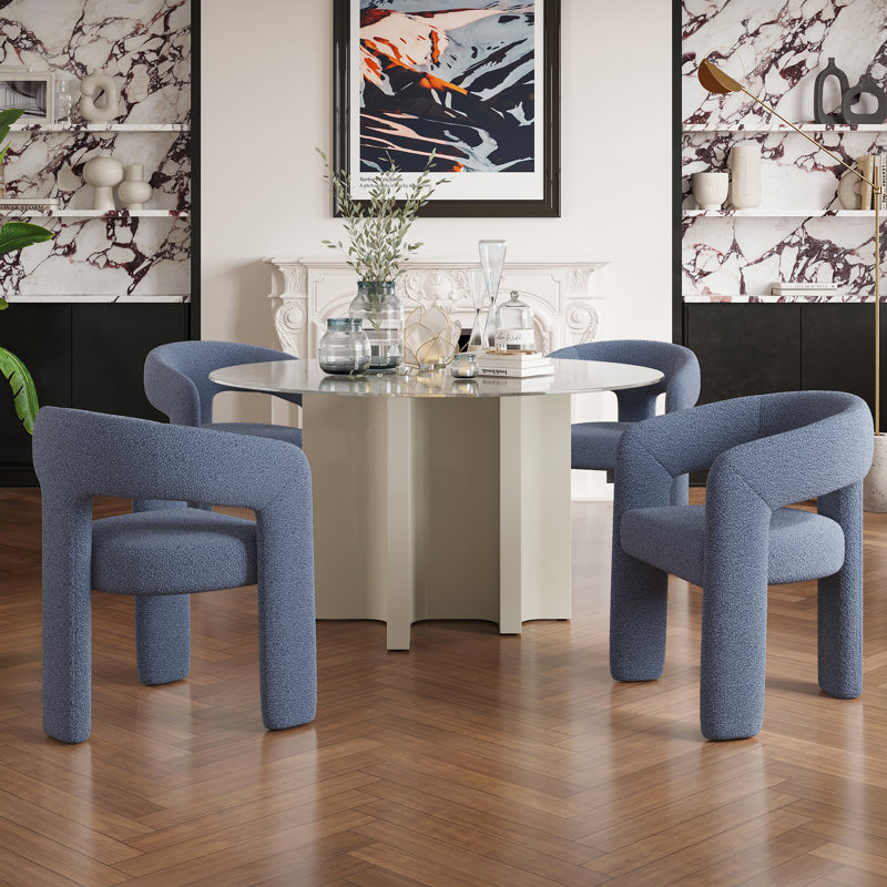 Modern Boucle Upholstered Armchair, Blue