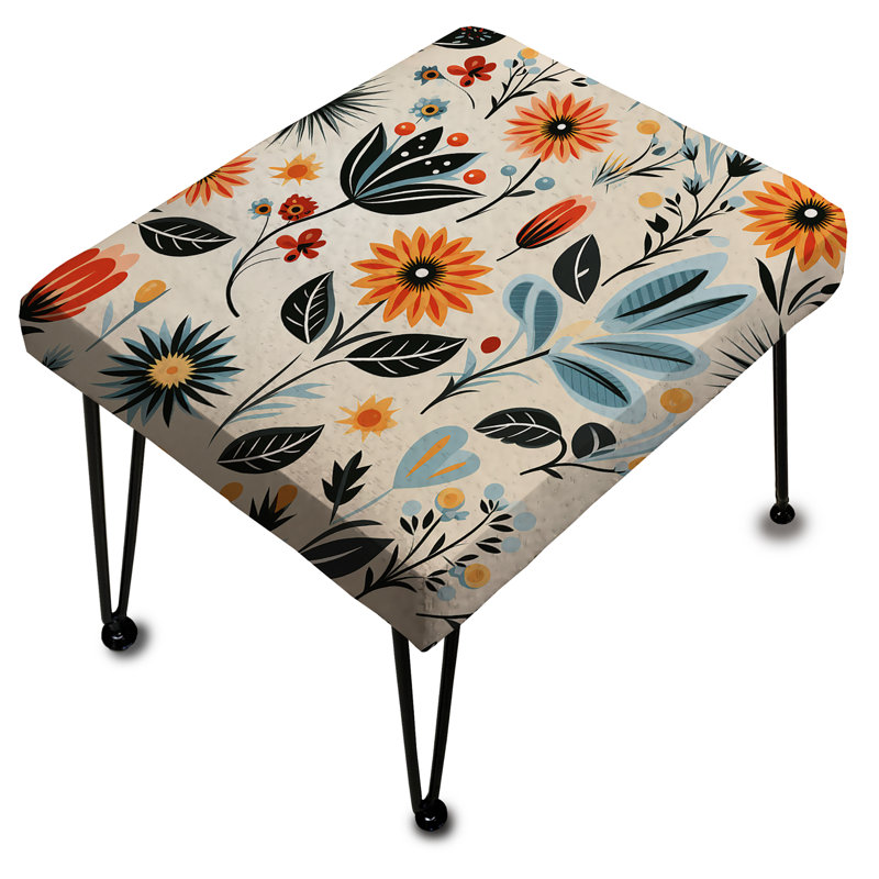 Vintage Flair Orange And Teal Floral Brilliance - Floral Rectangle Ottoman