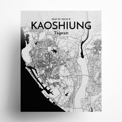 Kaoshiung City Map In Ink - No Frame Print